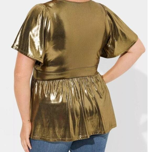 Torrid Top Liquid Shine Peplum Blouse Sz 18/20 Gold Metallic Party New - Picture 3 of 11